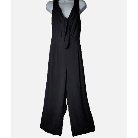 Abercrombie & Fitch Black Jumpsuit Medium Tie Front Elastic Waist Flowy Boho - Picture 1 of 9